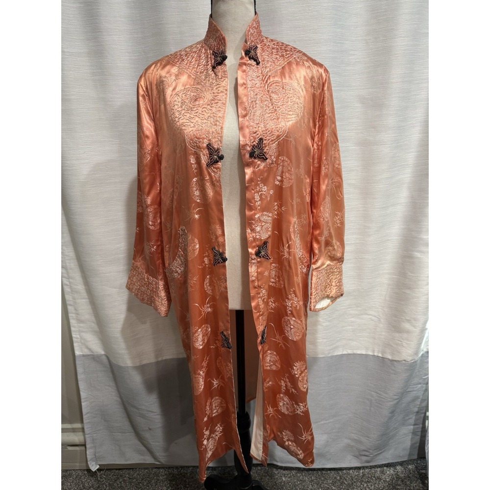 Vintage Peach Brocade Oriental Robe One Size